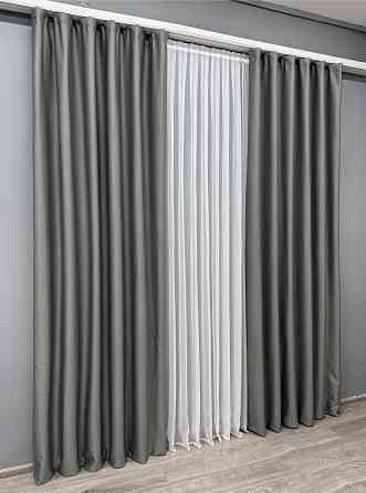 Комплект готовых штор VR-Textil Шенилл однотонный № 1592ш Серый 100х250 см 2 шт (39-893) Киев
