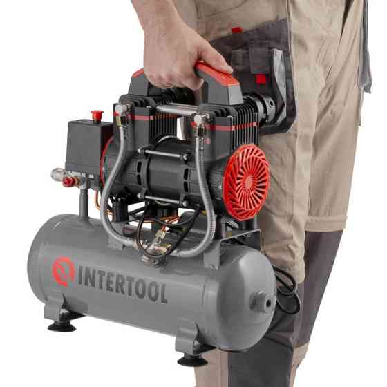 Компресор, 9 л, 0,75 кВт, 230 В, 8 aтм, 200 л/хв, 1400 об/хв,  безмасляний, 2 циліндри, 63 дБ INTERTOOL PT-0015 Киев