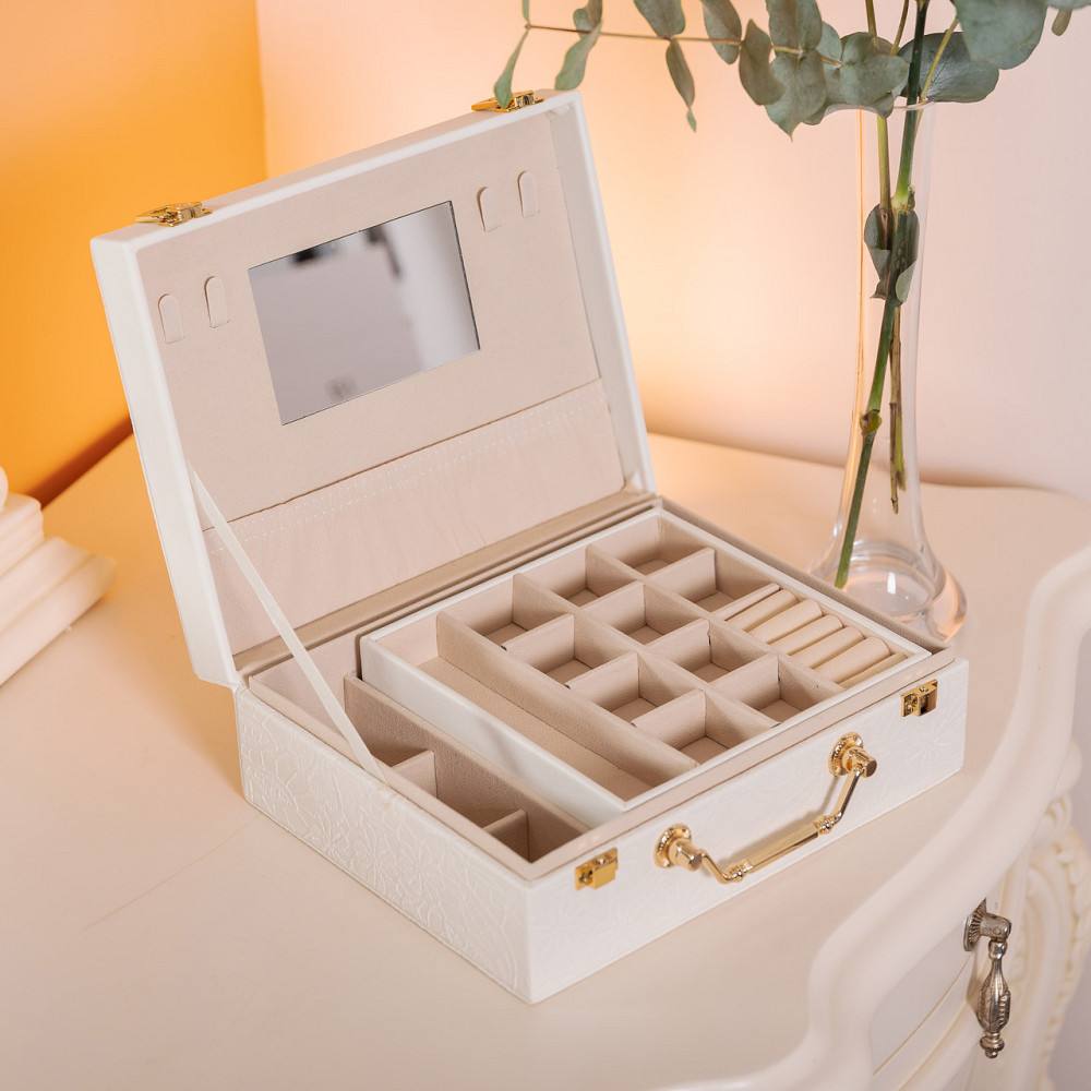 Скринька для прикрас з еко шкіри 2 яруси із дзеркалом органайзер для ювелірних виробів HP-5-15W Київ - фото 7