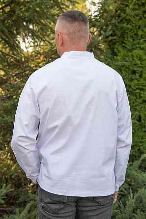 Вышиванка рубашка мужская льняная, белая с гербом, лен, вышиванки мужские в Украине Киев