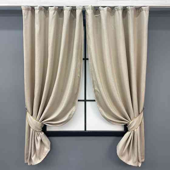 Комплект коротких штор VR-Textil Льон-блекаут Льон Мішковина № 1080ш Холодний бежевий 130х170см 2 шт (35-0356) Київ