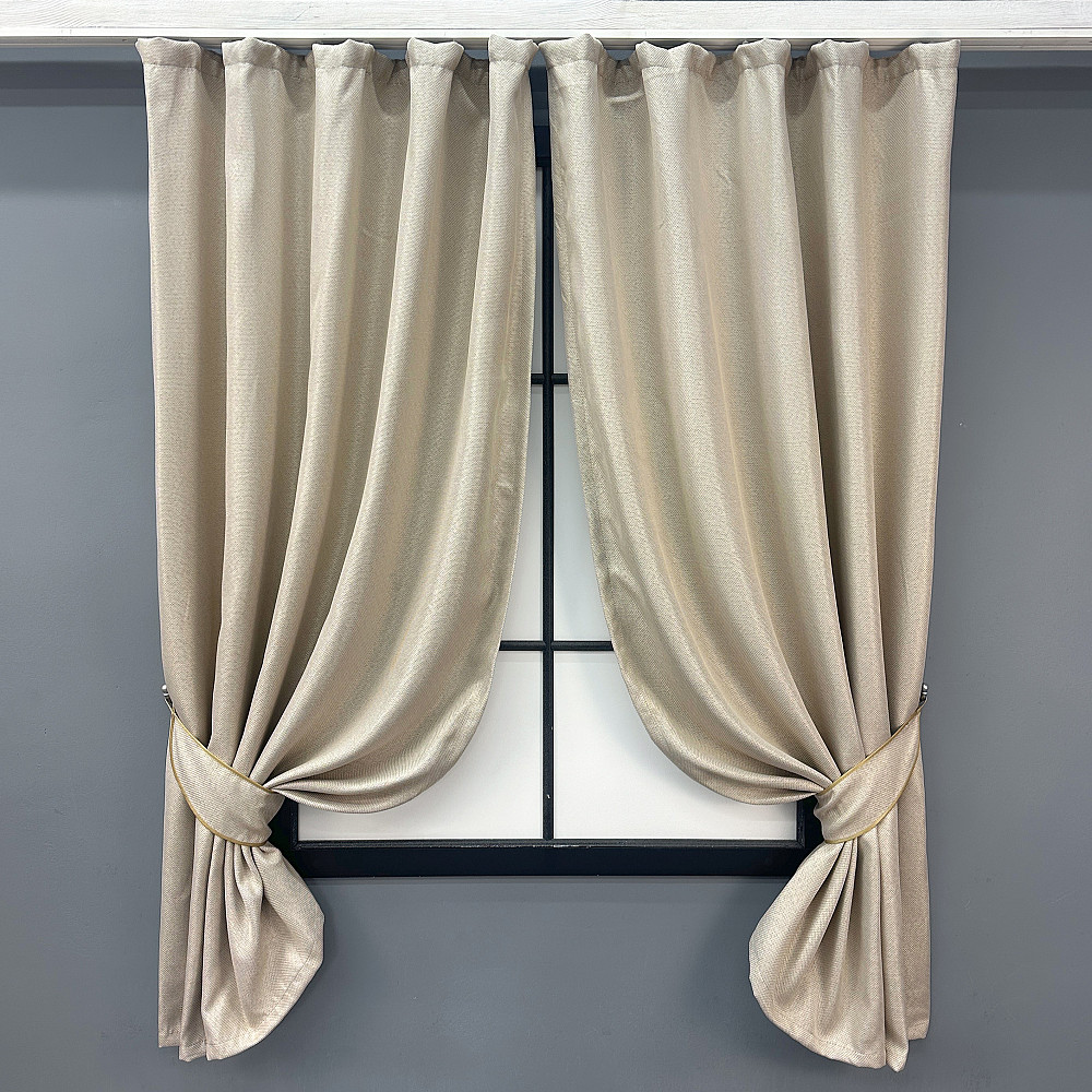 Комплект коротких штор VR-Textil Льон-блекаут Льон Мішковина № 1080ш Холодний бежевий 130х170см 2 шт (35-0356) Київ - фото 1