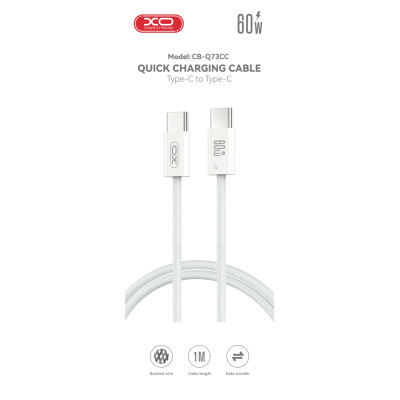 Дата кабель USB-C to USB-C 1.0m 60W white XO (CB-Q73CC) Вінниця - фото 6