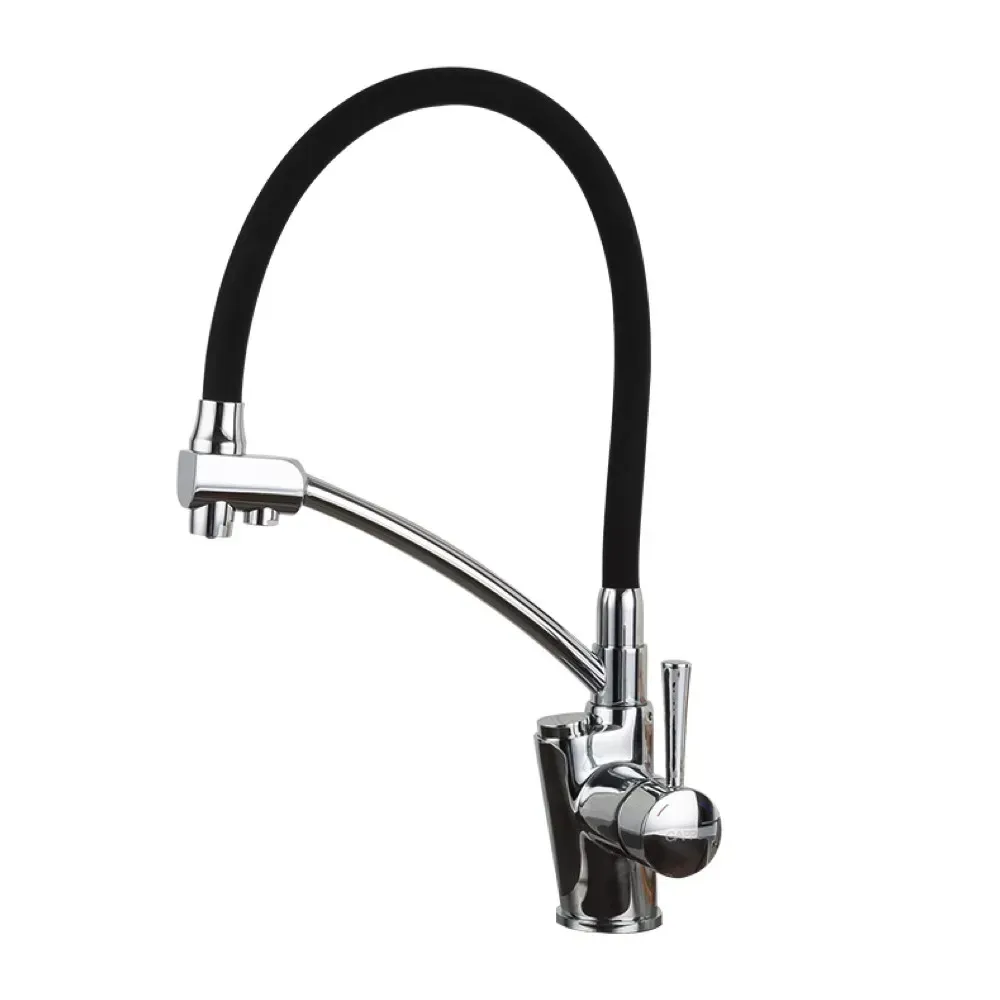 Смеситель для кухни на две воды GAPPO G4398-11 с гибким изливом, черный/хром Киев - изображение 1