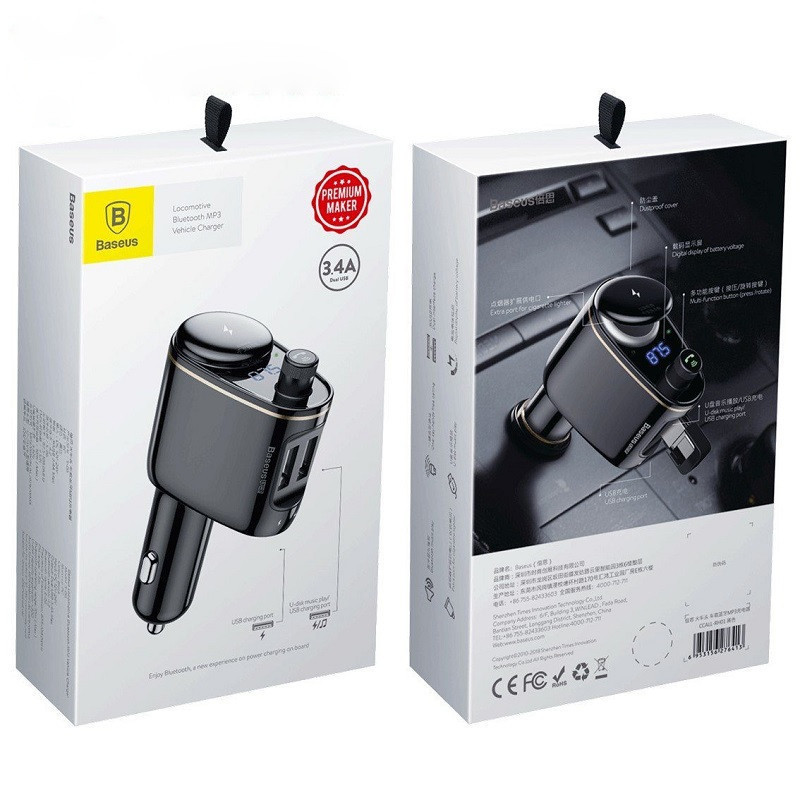 FM трансмітер модулятор Baseus Lokomotive S-06 Bluetooth з функцією зарядки (Чорний, два USB-порту) Миколаїв - фото 7