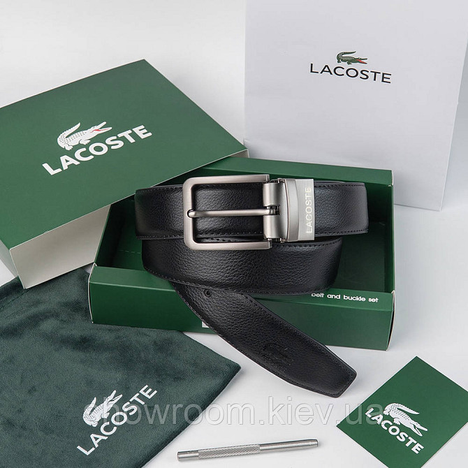 Двосторонній шкіряний ремінь з натуральної шкіри Lacoste (985) Київ - фото 3