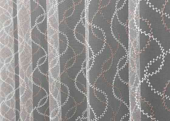 Тюль VR-Textil 1835т Фатин с вышивкой и люрексом Молочный с пудровым 300х270 см (40-189) Киев