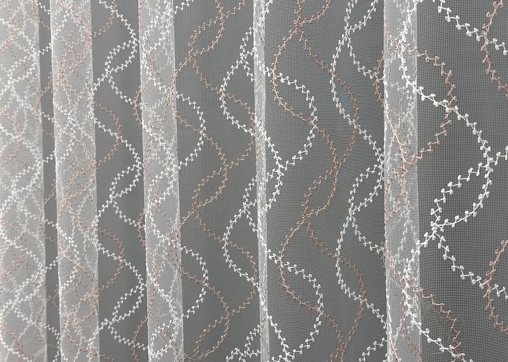 Тюль VR-Textil 1835т Фатин с вышивкой и люрексом Молочный с пудровым 300х270 см (40-189) Киев - изображение 5