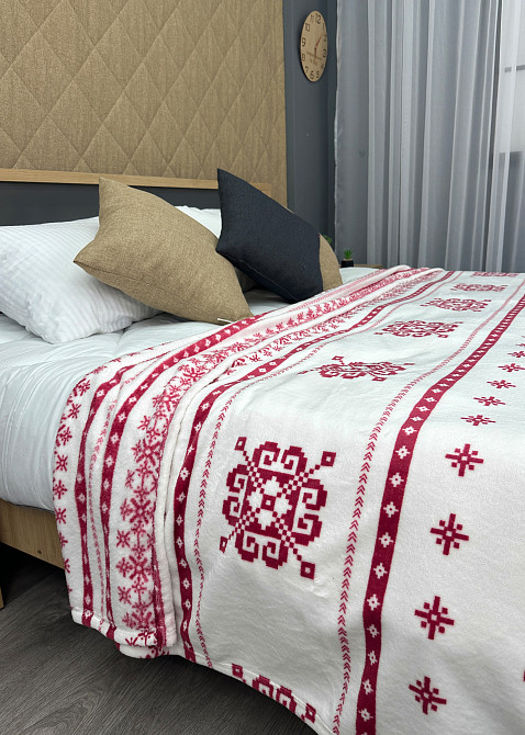 Плед-покривало Decorator WellSoft ETNO 200х220 см з різдвяним принтом Білий з червоним (87-279) Київ - фото 6