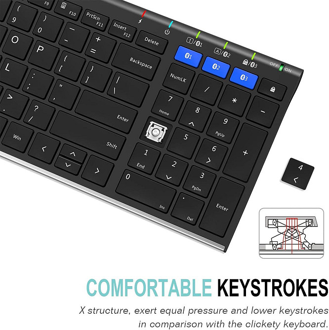 Беспроводная Bluetooth-клавиатура Arteck HB193 полноразмерная, 3 устройства, Windows/iOS/Android/macOS, аккумулятор Киев - изображение 4