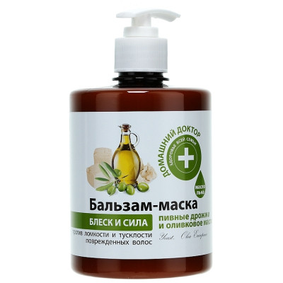 Маска для волосся Домашній Доктор Блиск та сила Пивні дріжджі і оливкова олія 500 мл (4823015929861) Вінниця - фото 1