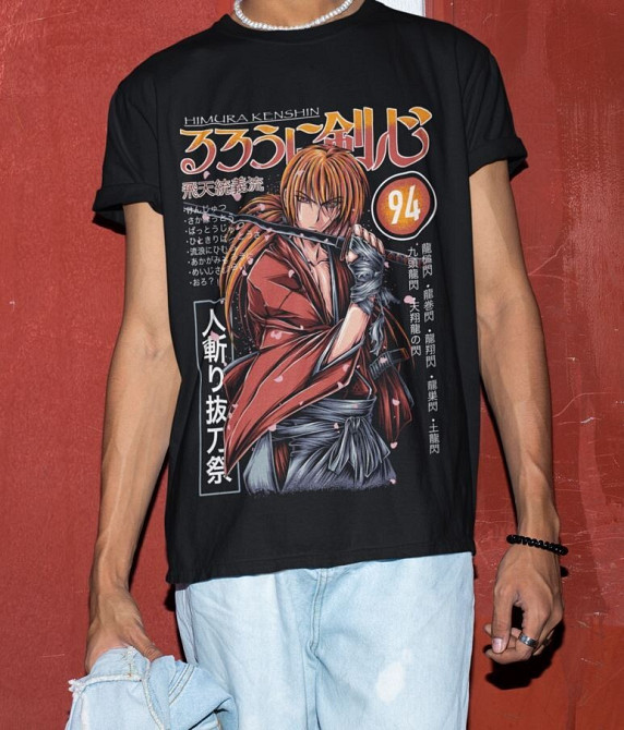 Футболка чоловіча з аніме принтом Руроуні Кенсхін Самураі Кс оверсайз (S/M/L) Чорний AnimeJ1189 Дніпро - фото 2