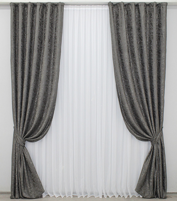 Комплект готовых штор VR-Textil Лен мрамор Pavliani ХО № 1267ш Серо-коричневый 100х280 см 2 шт (31-503) Киев - изображение 2