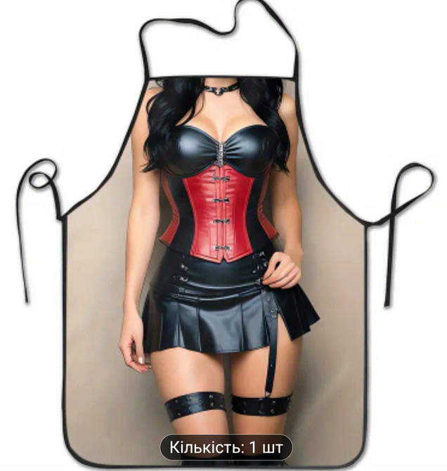 Фартух з приколом для жінок – дівчина в шкіряному платті 72 на 53 см різнобарвний Київ - фото 3