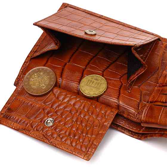 Чоловічий гаманець горизонтальний з натуральної фактурної шкіри з тисненням під крокодила CANPELLINI 21781 Рудий Київ