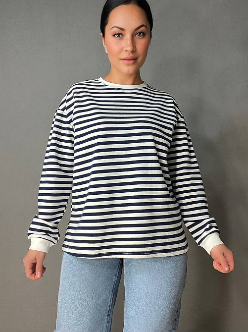 Лонгслів жіночий TEXTURE 1255 реглан смугастий трикотажний оверсайз крій, темно-синій, one size Київ - фото 10