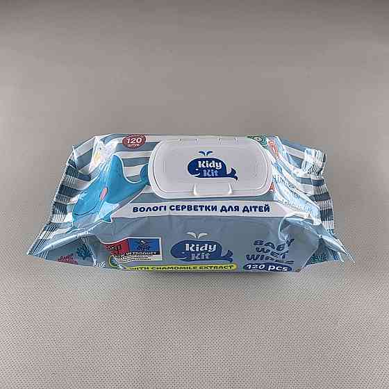 Серветки вологі 120 шт.з клапан для дітей «Kidy kit» З екстрактом ромашки та вітаміном Е (1 пачка) Харків