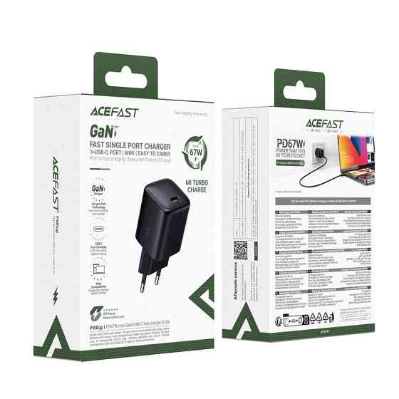Мережевий зарядний пристрій ACEFAST A134 PD67W mini GaN USB-C fast charger Black Одеса