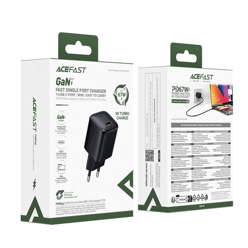 Мережевий зарядний пристрій ACEFAST A134 PD67W mini GaN USB-C fast charger Black Одеса - фото 2