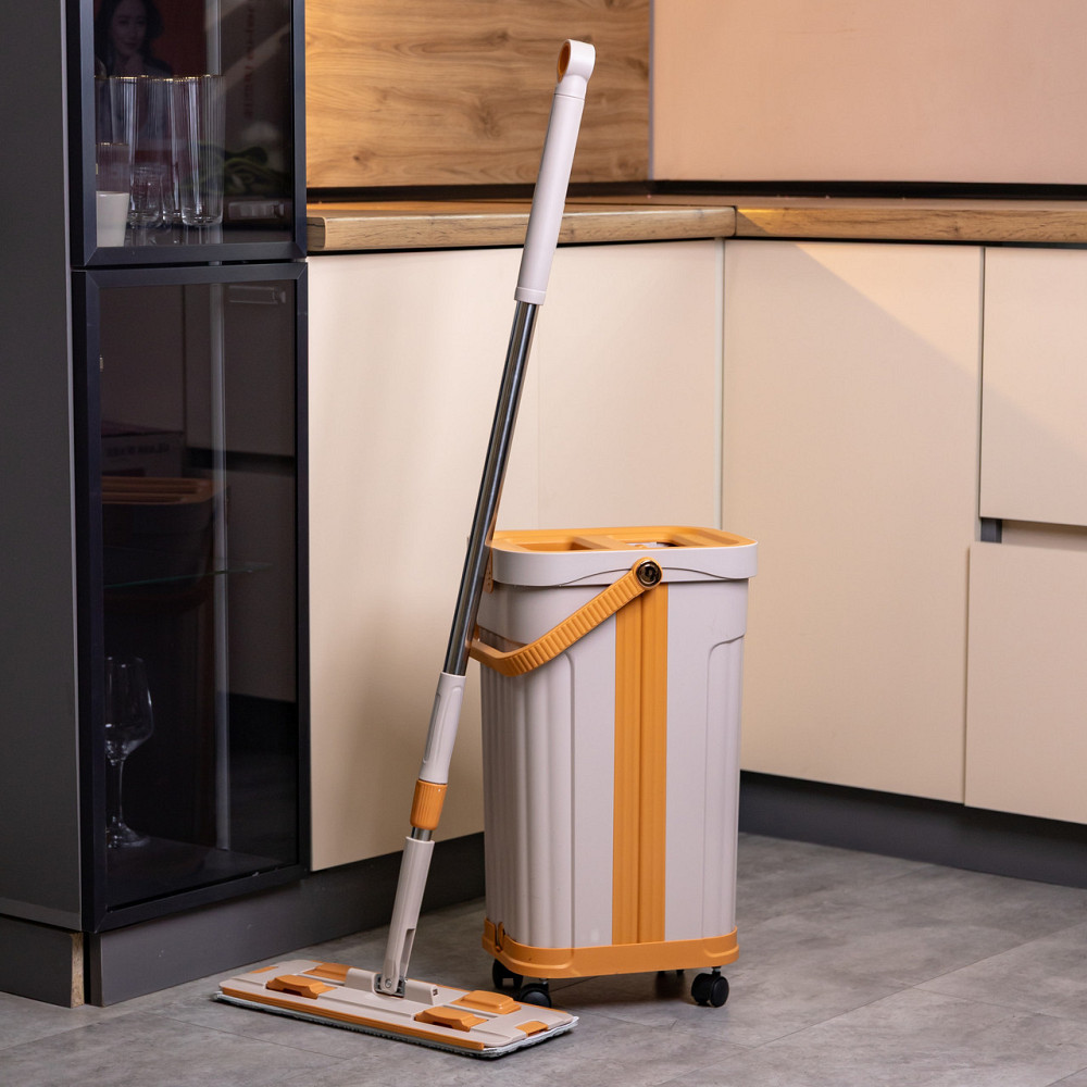 Швабра з відром 16 л для миття підлоги з віджимом плоска насадка з мікрофібри набір для прибирання будинку HP-35015-58 Київ - фото 10