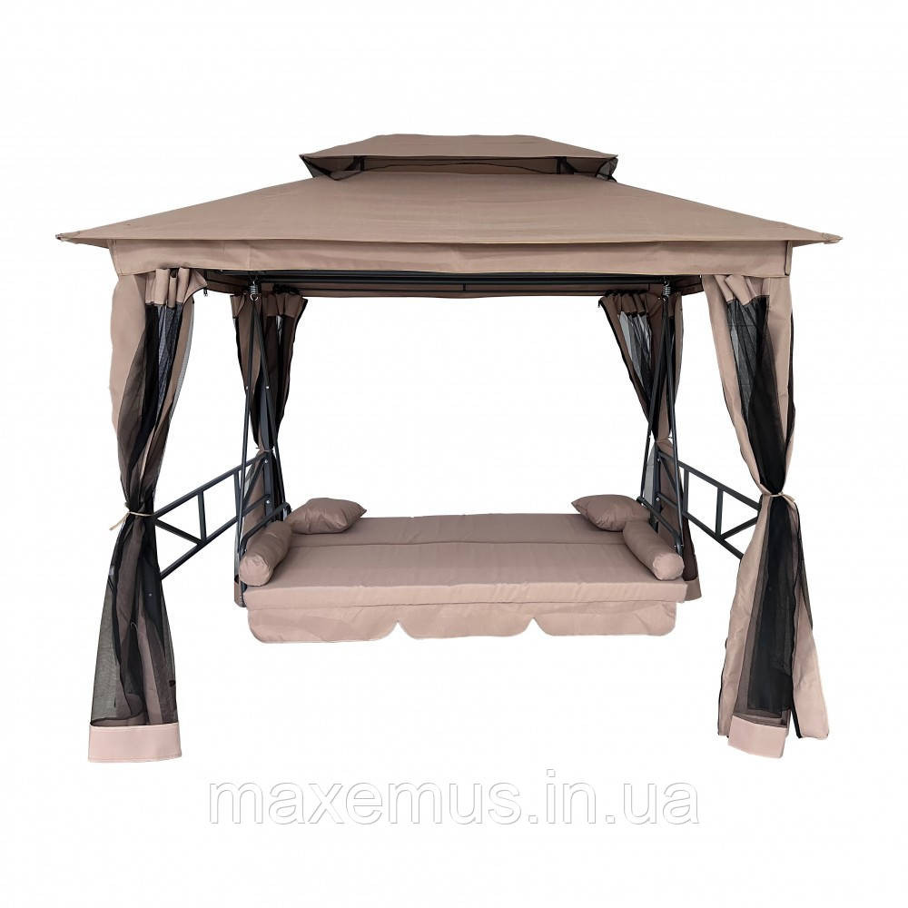 Садовые качели B0 02 с навесом подушками и москитной сеткой качели для сада и дачи коричневая Мостиска - изображение 11