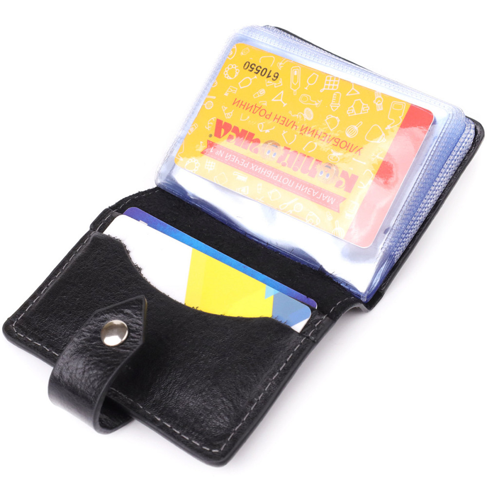 Візитниця унісекс з натуральної гладкої шкіри GRANDE PELLE 22941 Чорна Київ - фото 8