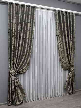 Комплект готовых штор VR-Textil Жаккард Magic № 1611ш Графитовый с бежевым 145х270 см 2 шт (33-0462) Киев