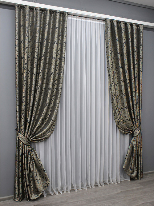 Комплект готовых штор VR-Textil Жаккард Magic № 1611ш Графитовый с бежевым 145х270 см 2 шт (33-0462) Киев - изображение 3