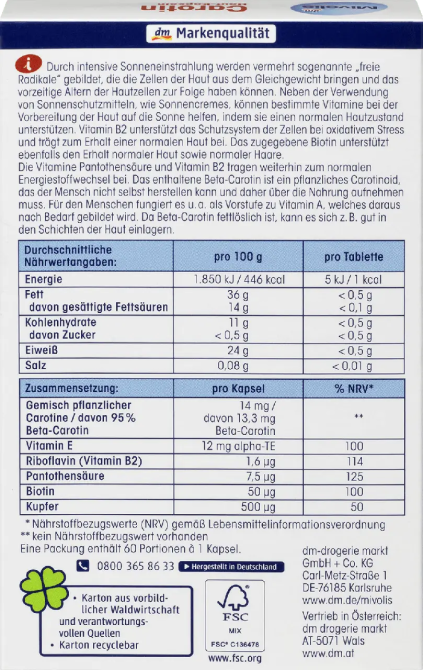 Биологически активная добавка Mivolis Carotin, 60 шт Львов - изображение 2