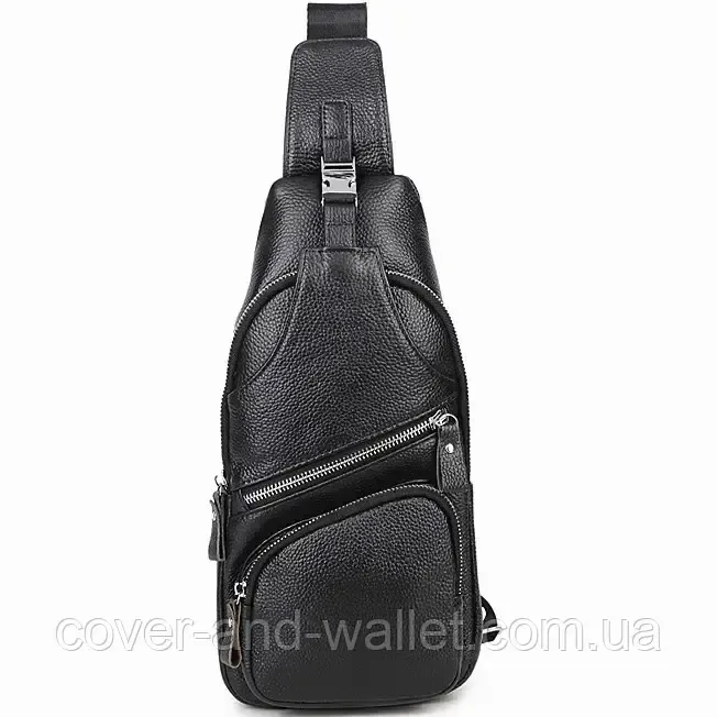 Вертикальный мужской кожаный слинг черного цвета с удобными карманами Puos Киев - изображение 2