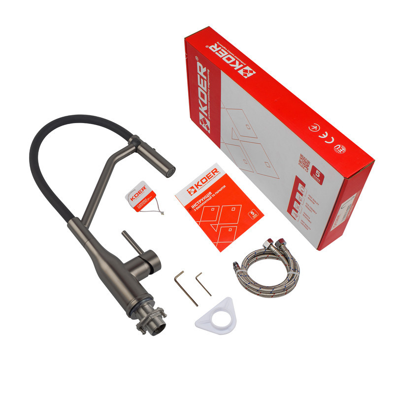 Кухонный смеситель Koer KI-70026-07 с черным силиконовым изливом KR5211 Харьков - изображение 7