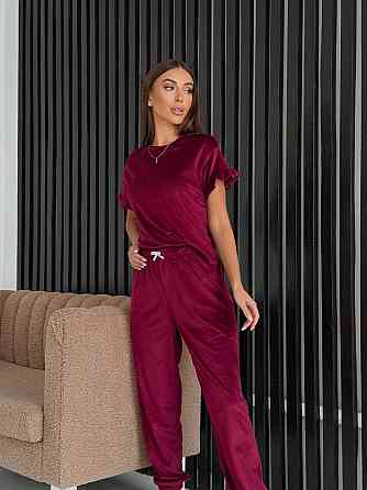 Женская стильная домашняя велюровая пижама Бордовый Одесса