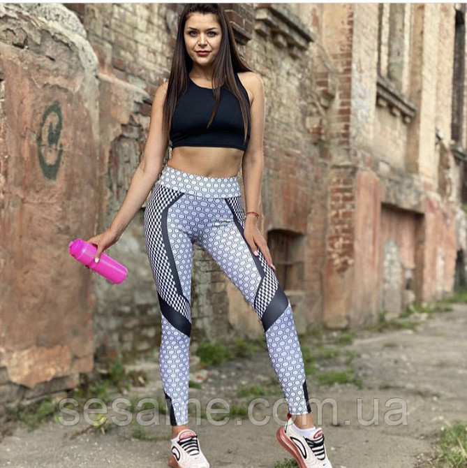 Яскраві принтовані лосини з на високій посадці та поясом на гумці Харків - фото 2