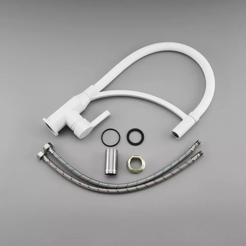 Смеситель для кухни с гибким изливом Frap F4552-8 белый Киев - изображение 4