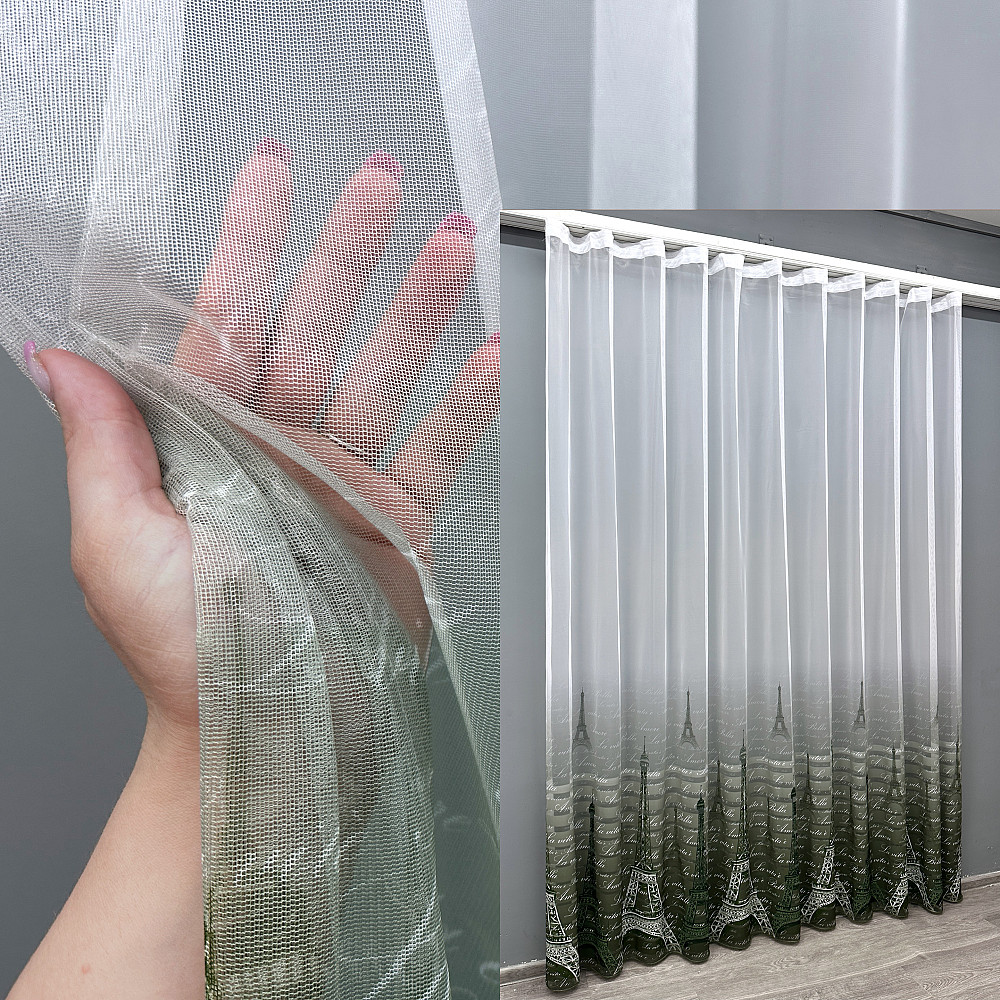 Тюль VR-Textil 1751т Нейлон з принтом Зелений з білим 300х270 см (42-0786) Київ - фото 1