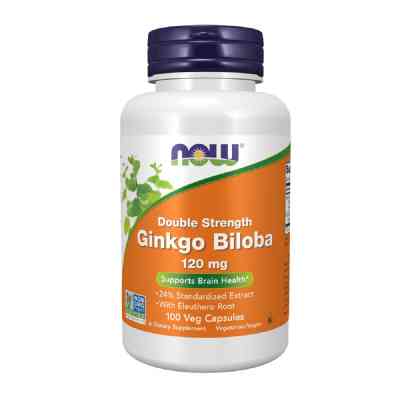 Травы Now Foods Гинкго Билоба, 120 мг, Ginkgo Biloba, Double Strength, 100 вегетариански (NF4683) Винница