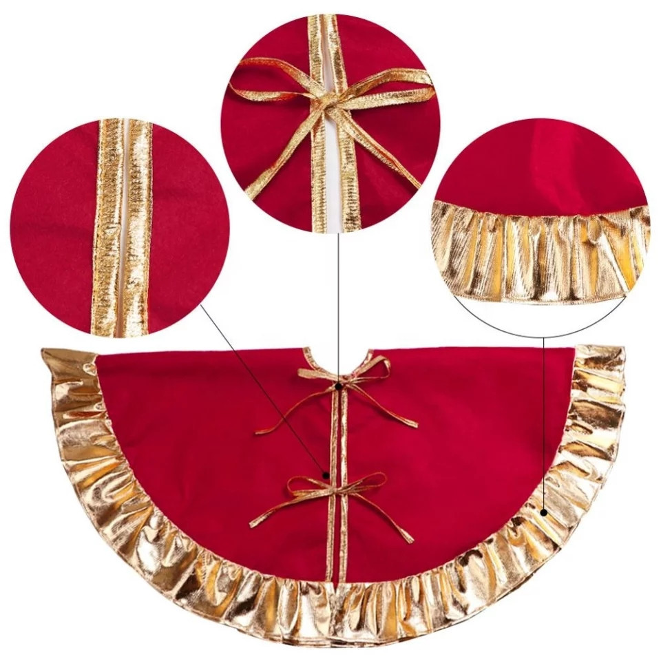 Новорічний килим під ялинку 90 см червоно-золотистий Київ - фото 2