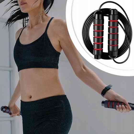 Скакалка, гімнастична, швидкісна для кросфіту з підшибниками, сталевий трос довжина 3 м, червона Кам'янець-Подільський