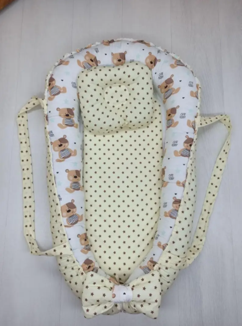 Позиціонер для новонародженого кокон, babynest з ручками, зі знімним дном + подушка BST Ведмедик Бежевий Кривий Ріг - фото 1