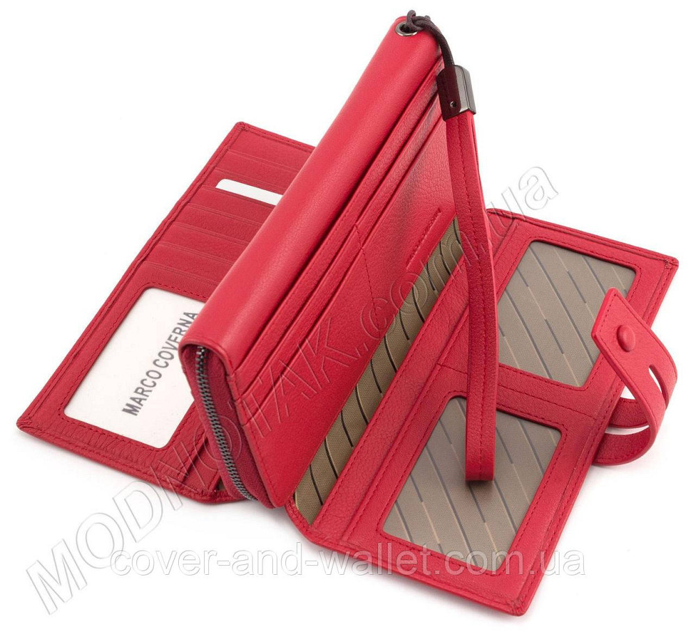 Стильный женский кошелек клатч из натуральной кожи красного цвета Marco Coverna 1393 Киев - изображение 4