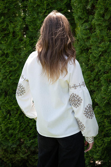 Женская вышиванка - рубашка с длинным рукавом льняная топ Киев - изображение 5
