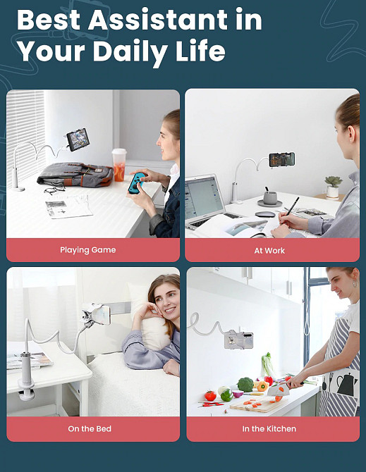 Гнучкий механічний тримувач/підставка для смартфона Ugreen LP133 (Білий) Николаев - изображение 9