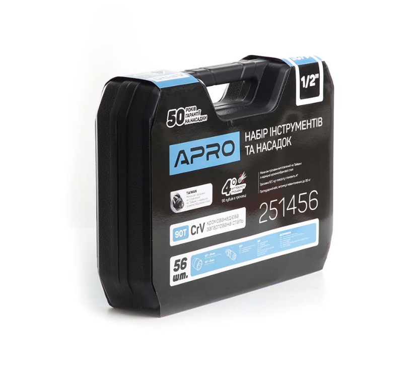 Набір насадок та інструментів 90T 1/2" CrV 56 шт. + протиударний кейс APRO Житомир - фото 4