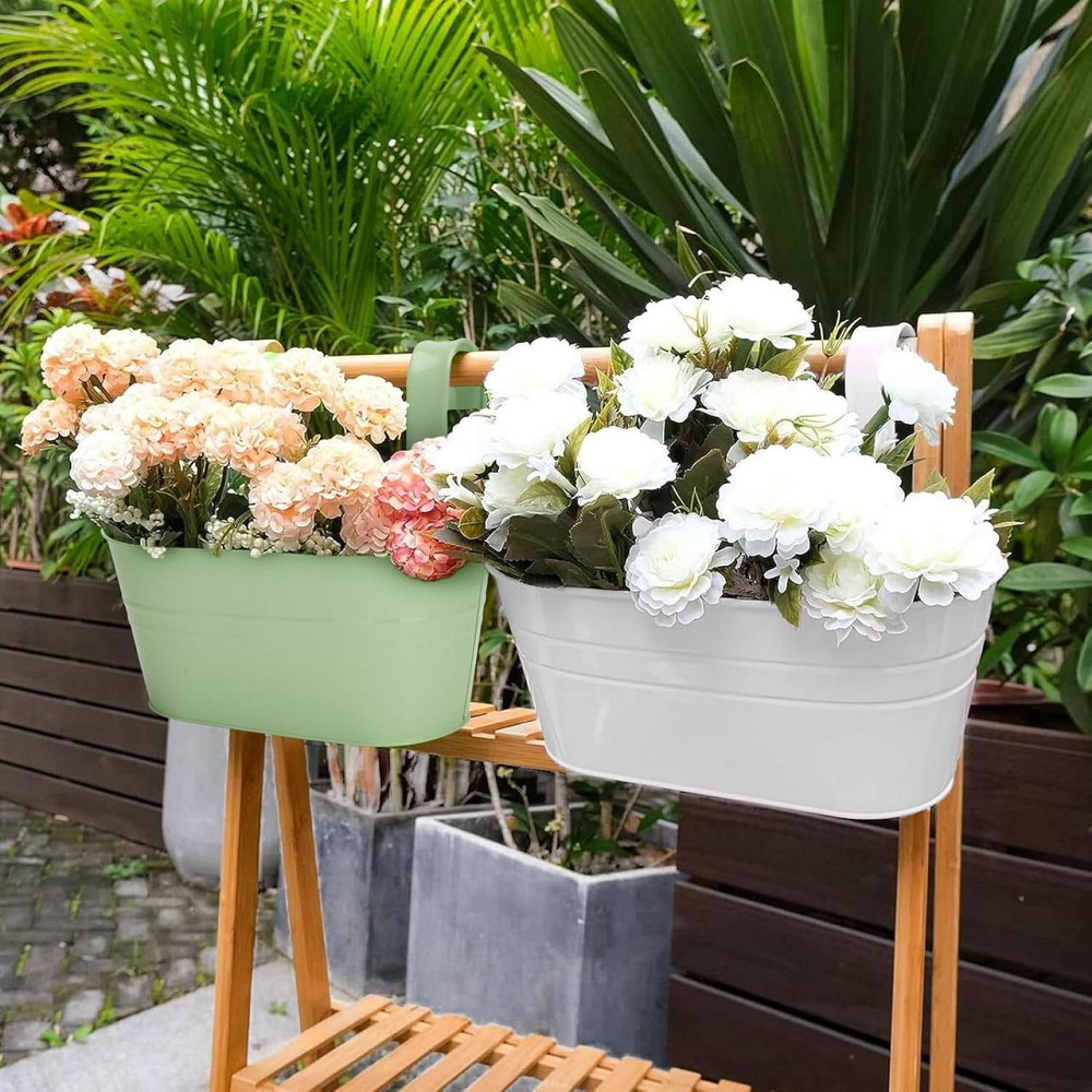 Підвісні кашпо металеві комплект 4 шт, кольоровий квітковий горщик великий з гачком і дренажем для балкону вікон перил двору Київ - фото 6