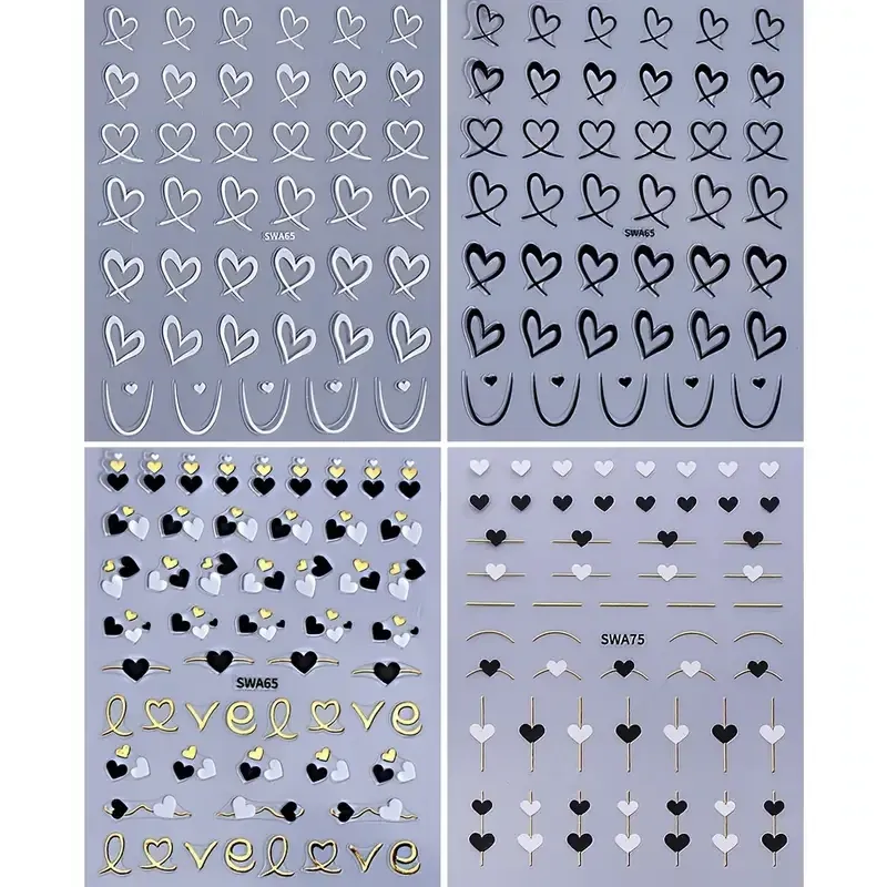 Набор наклеек для ногтей с сердцами и золотыми линиями — 4 листа, самоклеящиеся Киев - изображение 7