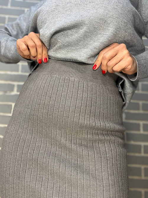 Женская юбка My fashion 478 вязка широкий рубчик разрез средняя длина, серый, 44-48 Киев - изображение 4