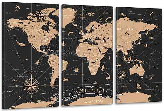 Модульна картина у вітальню/ спальню   Мапа  світу    ART-063_3A Київ