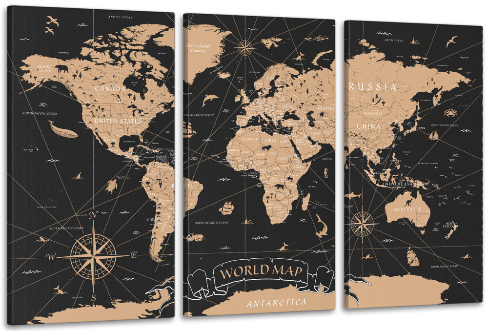 Модульна картина у вітальню/ спальню   Мапа  світу    ART-063_3A Київ - фото 1