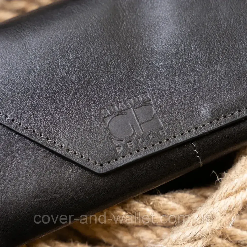 Стильный длинный кошелёк из итальянской кожи черного цвета Grande Pelle Festa 67804 Киев - изображение 9