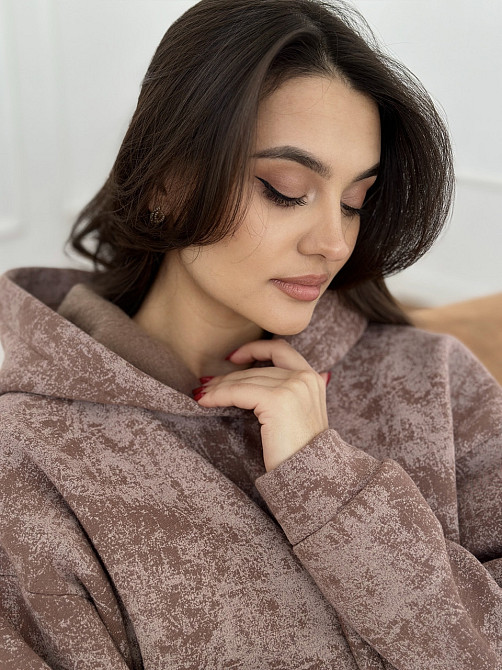 Теплый костюм женский мраморный принт на флисе Бежевый S-M Харьков - изображение 10